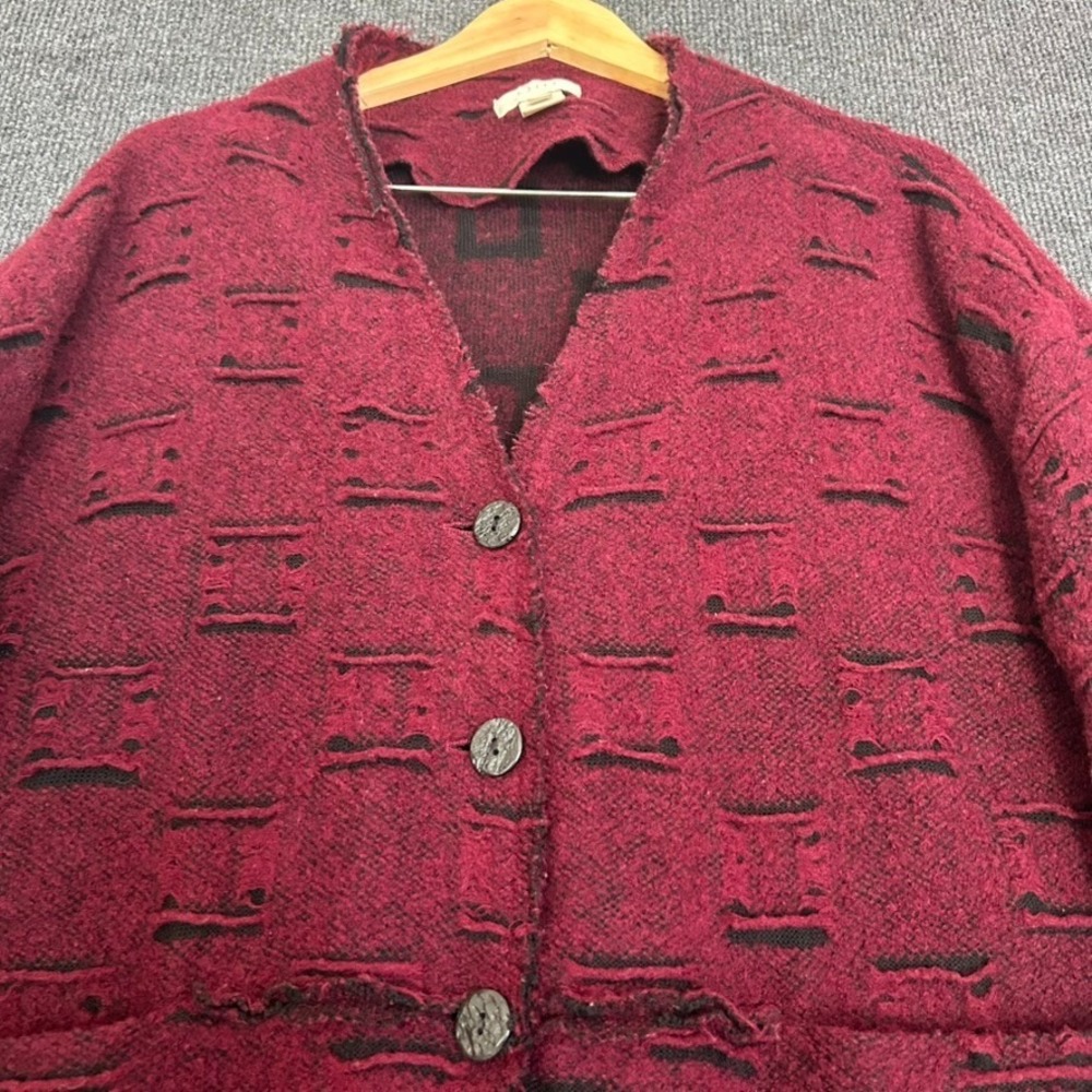 J Jill Womens M Cardigan Wool Sweater Distressed Oversized Burgundy Long Sleeve - Picture 3 of 12